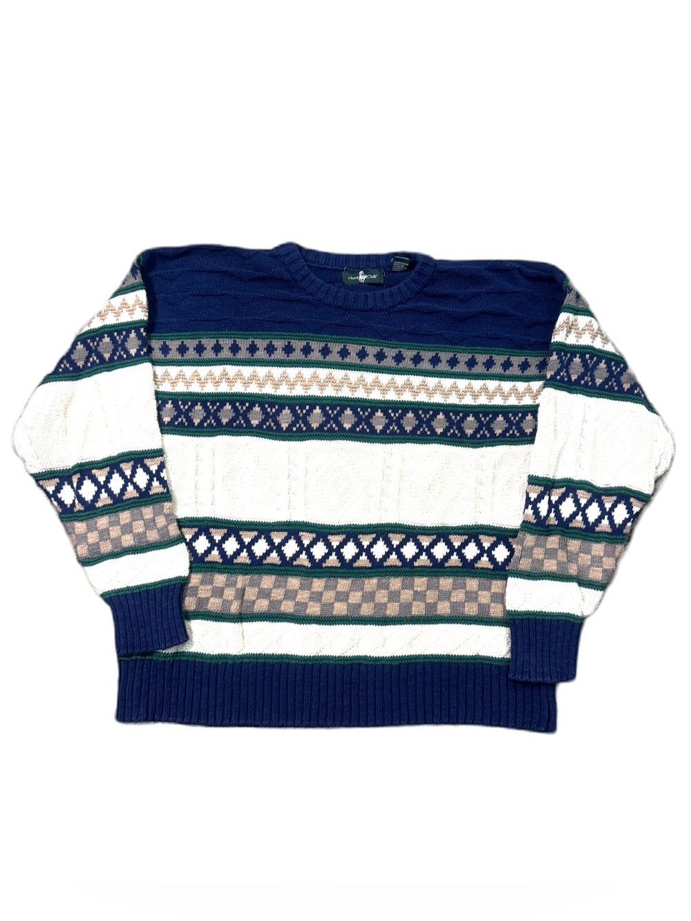 VTG 90s Hunt Club 3D knit textured coogi style chunky sweater multicolor XL mens